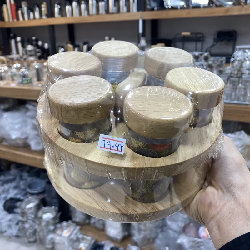 جا ادویه ای رومیزی چوبی 6 عددی برند لونا پایه گردان