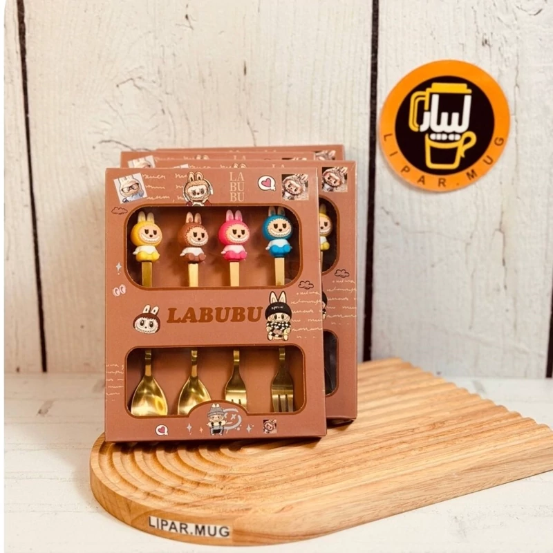 قاشق چنگال سیلیکونی کودک طرح لبوبو 4 عددی
